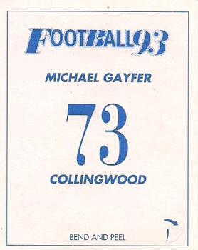 1993 Select AFL Stickers #73 Michael Gayfer Back
